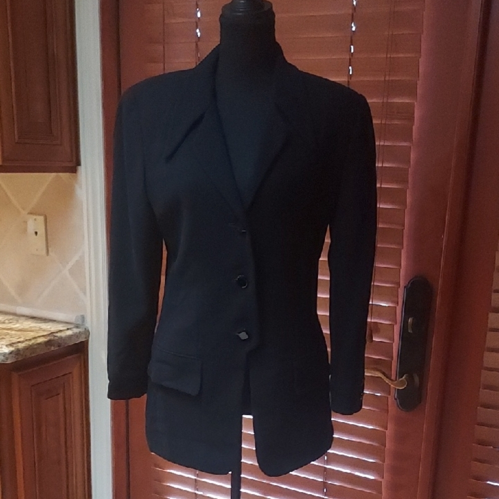 Anne Klein Collection Suit Jacket Black Wool Size 6 Vintage